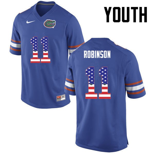 Florida Gators Youth #11 Demarcus Robinson College Football USA Flag Fashion Blue